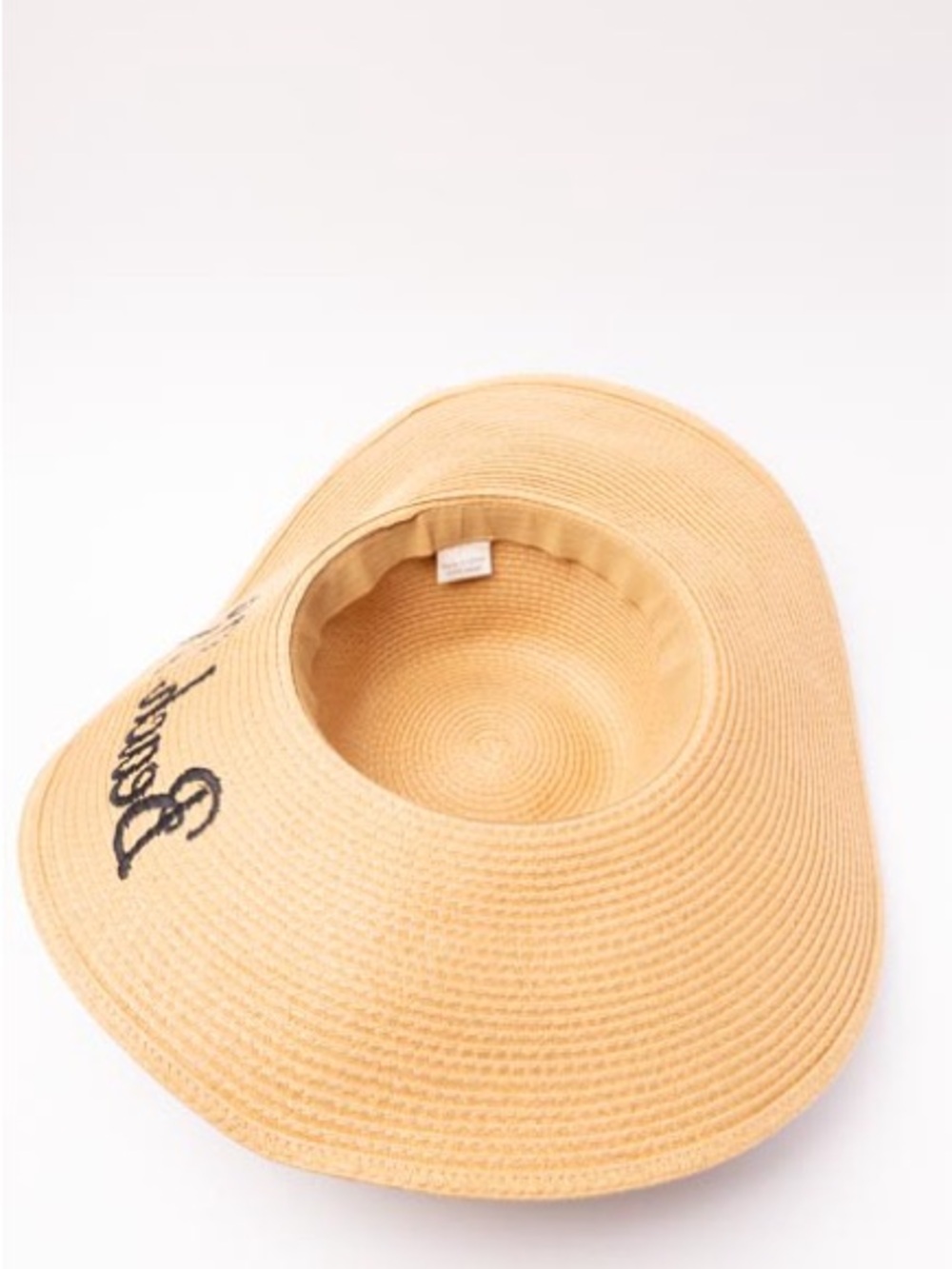 Wide Brim Straw Sun Hat "Beach Life" - Tan with Black Band - Picture 3 of 4